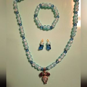 Baby blue dragon #homemade beaded necklace with bracelet and earrings
